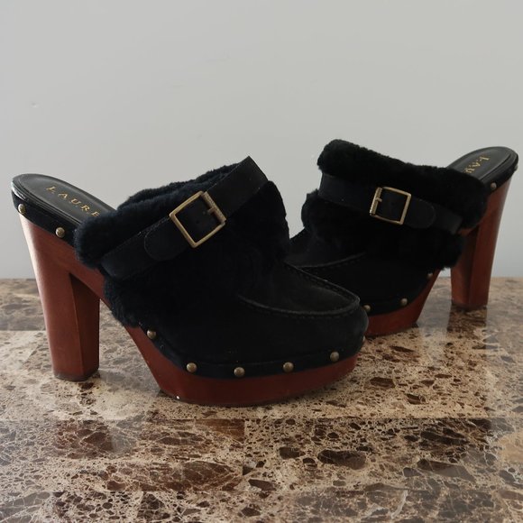 Lauren Ralph Lauren Shoes - Lauren Ralph Lauren Mule Clog Faux Fur Heel 9.5